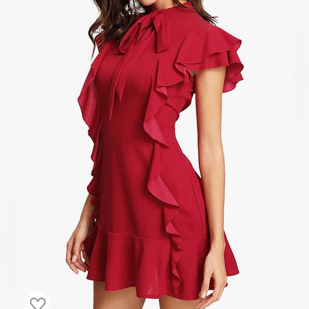 Tie Neck Ruffle Hem Cocktail Dress